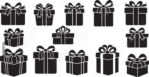 Black gift boxes with ribbons and bows illustration