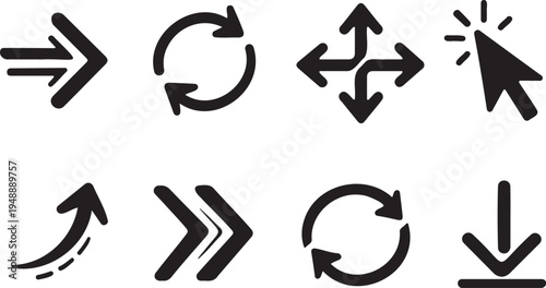 arrow rotation refresh navigation symbol icons, circular arrow refresh reload icon set, interface navigation arrows collection