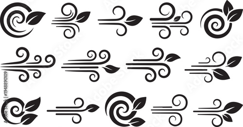 Wind direction icons with leaves and swirls design