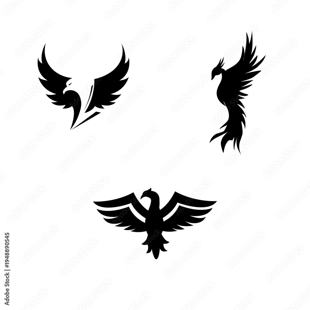 Fototapeta premium Eagle Wing Silhouette Collection with Spread Wing Bird Icons