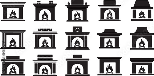 Various Fireplace Designs with Flames Burning Inside