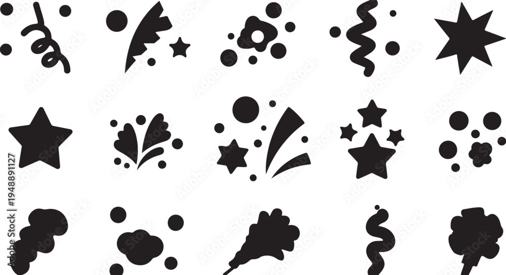 Fototapeta premium Black Silhouette Party Decorations and Effects Icons Set