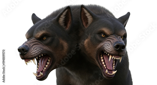 Two Headed Mythological Dog Growling Fiercely