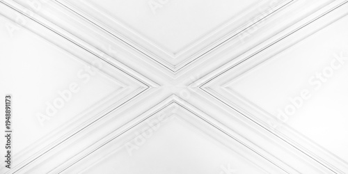 Close-up of view decorative architectural molding forming an X-shaped cross, abstract white classic architecture background photo