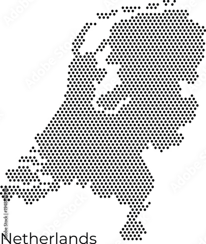 Minimalist Netherlands dotted map vector with a clean circle pattern. Ideal for travel industry designs, professional infographics, and modern technology-themed business presentations.