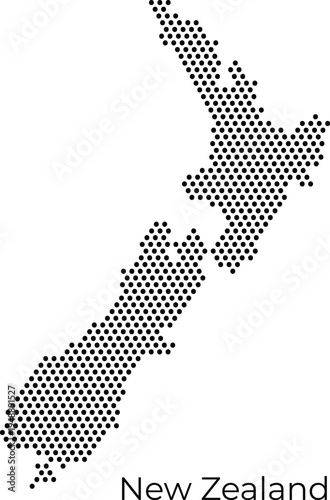 Minimalist New Zealand dotted map vector with a clean circle pattern. Ideal for travel industry designs, professional infographics, and modern technology-themed business presentations.