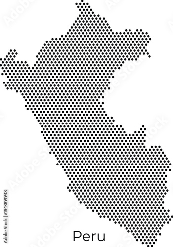 Minimalist Peru dotted map vector with a clean circle pattern. Perfect for professional infographics, business presentations, and modern technology-themed data visualizations.