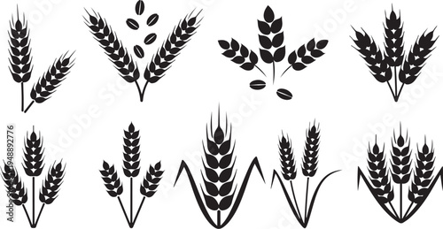Black and white wheat icons on plain background