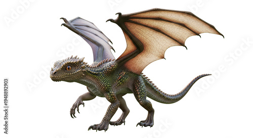 Dragon Walking Creature with Scaled Skin and Wings