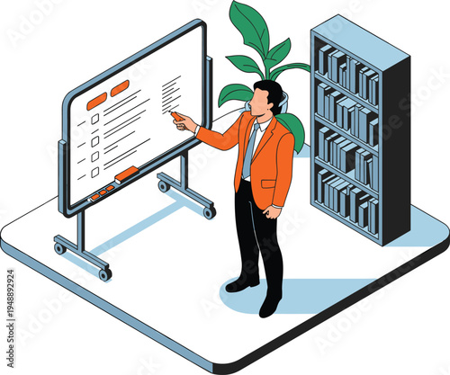 Isometric, business, presentation, manager, whiteboard, planning, strategy, meeting, office, training, coaching, professional, leadership, analytics, 