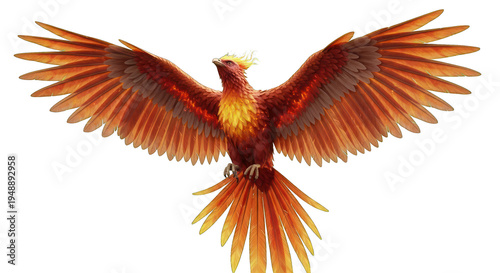 Phoenix Spreads Wings with Fiery Orange and Yellow Colors