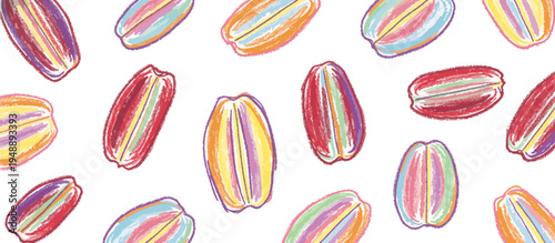 Abstract macro pollen detail vector illustration. Hand drawn colorful botanical elements. Sketchy floral seed shapes isolated on transparent background