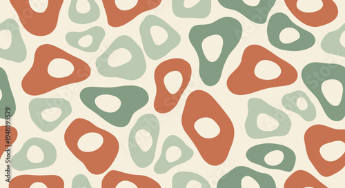 Mid-Century Modern Organic Shapes Seamless Pattern - Flat Abstract Retro Design