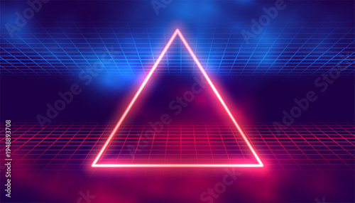 glowing neon triangle frame background with geometric grid lines
