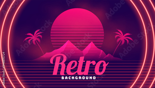 glowing neon retro synth landscape background design
