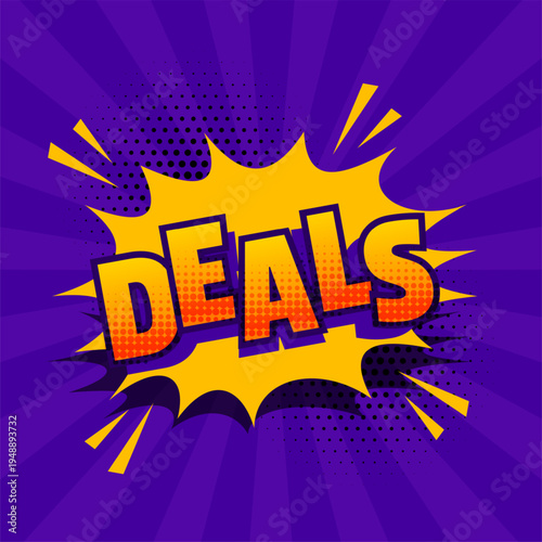 comic style deals background in purple and yellow color