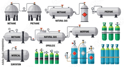 Various Gas Tanks and Cylinders for Industrial and Medical Use.