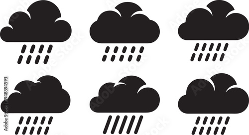 Rainy Weather Icons with Black Clouds and Rain