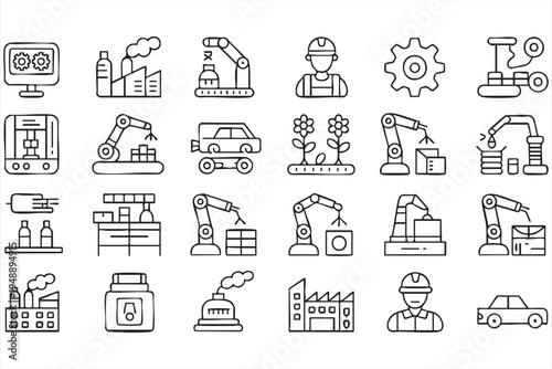 Smart Industry Machinery and Engineering Vector Line Icons
