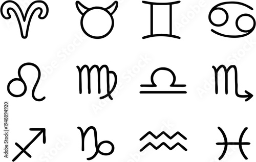 Minimal Zodiac Symbols Icon Set Vector