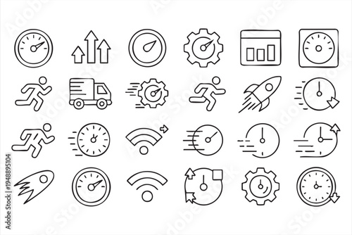 Express Transport and High Performance Technology Icon Bundle
