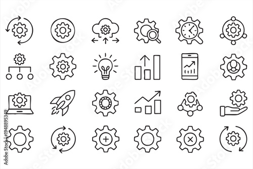 Digital Transformation and Productivity Management Outline Icon Set
