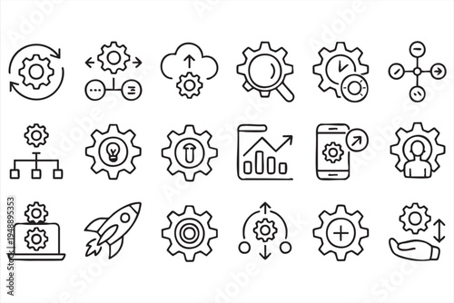 Automation Strategy and Business Analytics Minimal Outline Icon Pack
