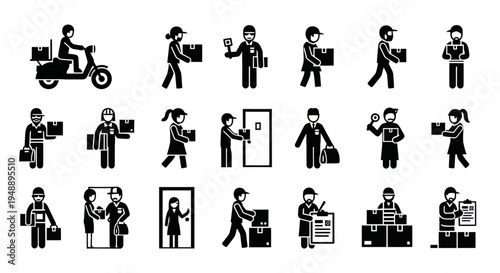 Delivery Service Icons: Courier, Parcel, Shipping, Logistics, Deliveryman, Scooter, Shipping Icons