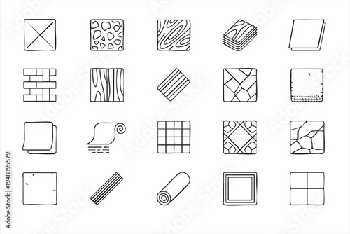 Ceramic Wood Vinyl and Carpet Flooring Outline Icon Set
