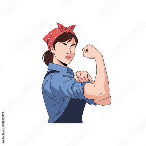 Strong Confident Female Factory Worker We Can Do It Pose Empowerment Vector Illustration