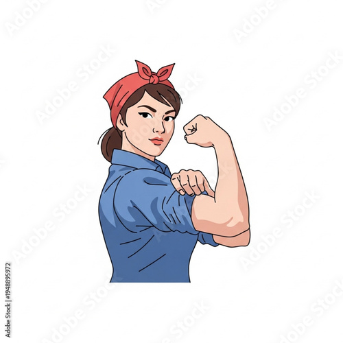 Strong Confident Female Factory Worker We Can Do It Pose Empowerment Vector Illustration