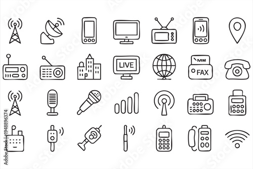Housing And Property Outline Icons Featuring Real Estate Agent Home Search And Contracts
