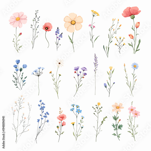 Natural watercolor wildflower borders creating soft decorative floral page accents. 🌸