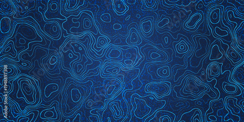Abstract blue topographic contour lines with dotted texture on a dark blue background, flowing map-like pattern, modern abstract background.