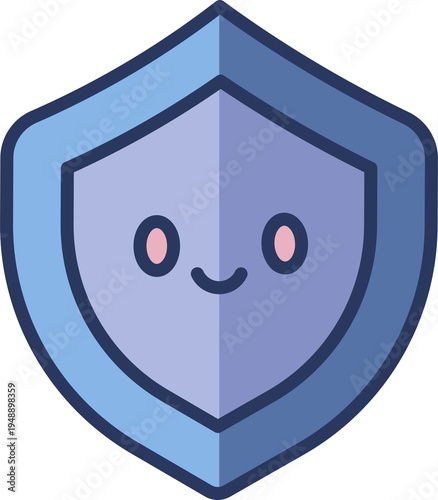 Cute blue shield icon with happy smiling face