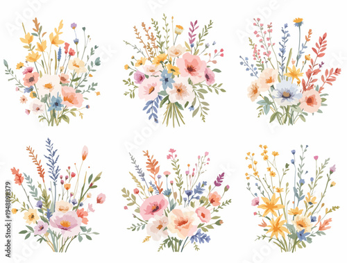 Minimal pastel botanical borders with delicate flowers and leaves in elegant watercolor composition.