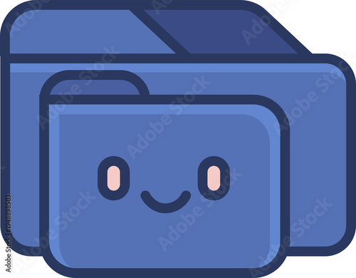 Cute blue folder icon with happy smiling face