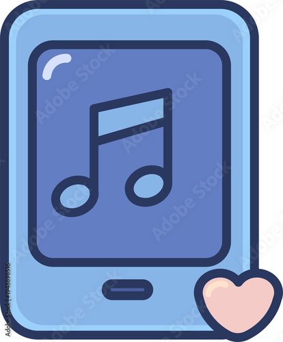 esthetic blue music player icon with musical note and cute heart