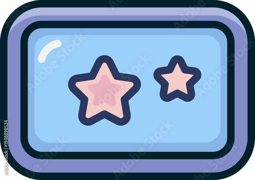 Aesthetic blue rectangular frame icon with cute pink stars