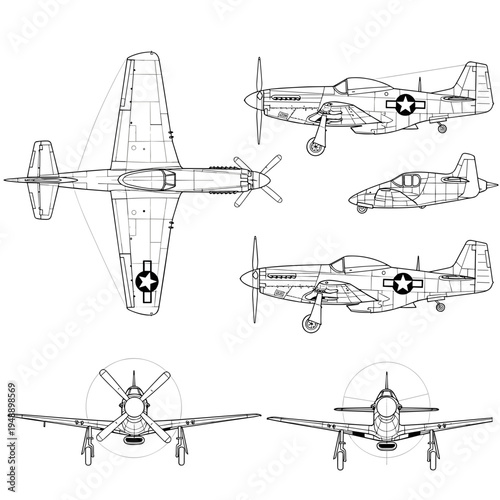 Set of Military Aircraft Technical Line Drawings