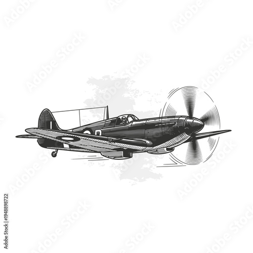 Vintage Fighter Plane Sketch with Propeller Motion