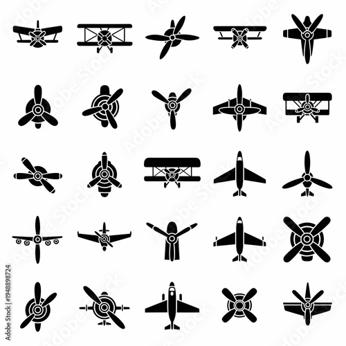 Set of Small Military and Civil Aircraft Silhouettes