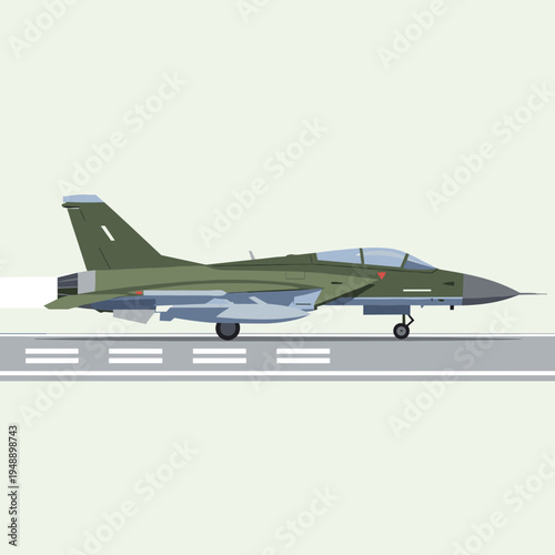 Fighter Jet Landing on Airport Runway Illustration