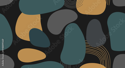 Abstract Organic Shapes Pattern, Teal Yellow Gray Modern Design