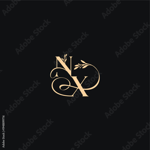 monogram elegant concept luxury feel with wavy line NX organic leaves wedding logo letter