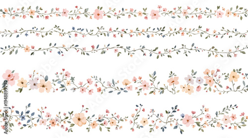 Romantic wildflower borders painted with soft brush strokes and pastel blossoms for dreamy creative layouts.