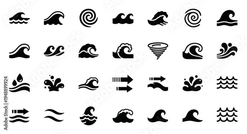 Water Waves Icons Set, Ocean Swirls, Drops, Swirls, Swirls, Swirls, Swirls, Swirls