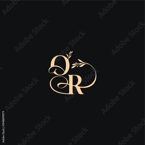 monogram elegant concept luxury feel with wavy line OR organic leaves wedding logo letter