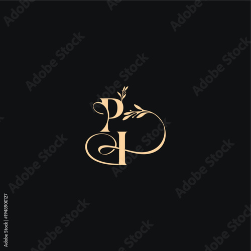 monogram elegant concept luxury feel with wavy line PI organic leaves wedding logo letter