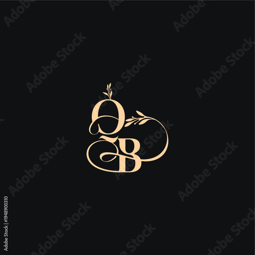 monogram elegant concept luxury feel with wavy line QB organic leaves wedding logo letter
